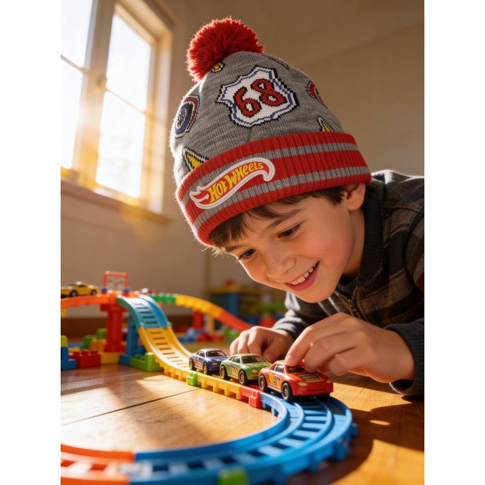Hot Wheels Boys' Beanie Hat & Gloves Set NWT Winter Wear